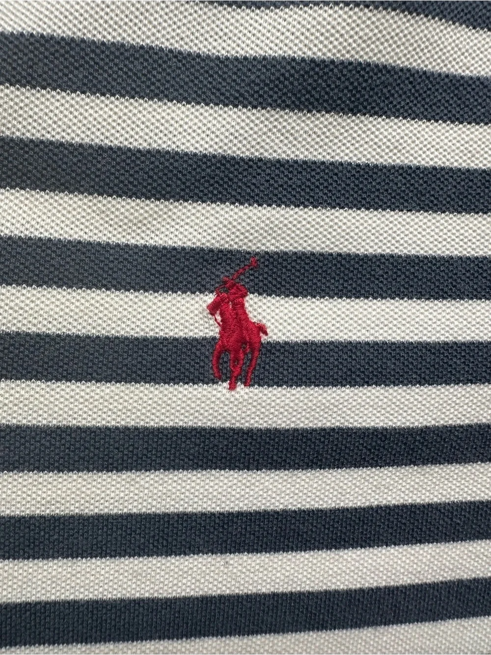 Polo by Ralph Lauren Navy & White Striped Polo with Red Pony Logo